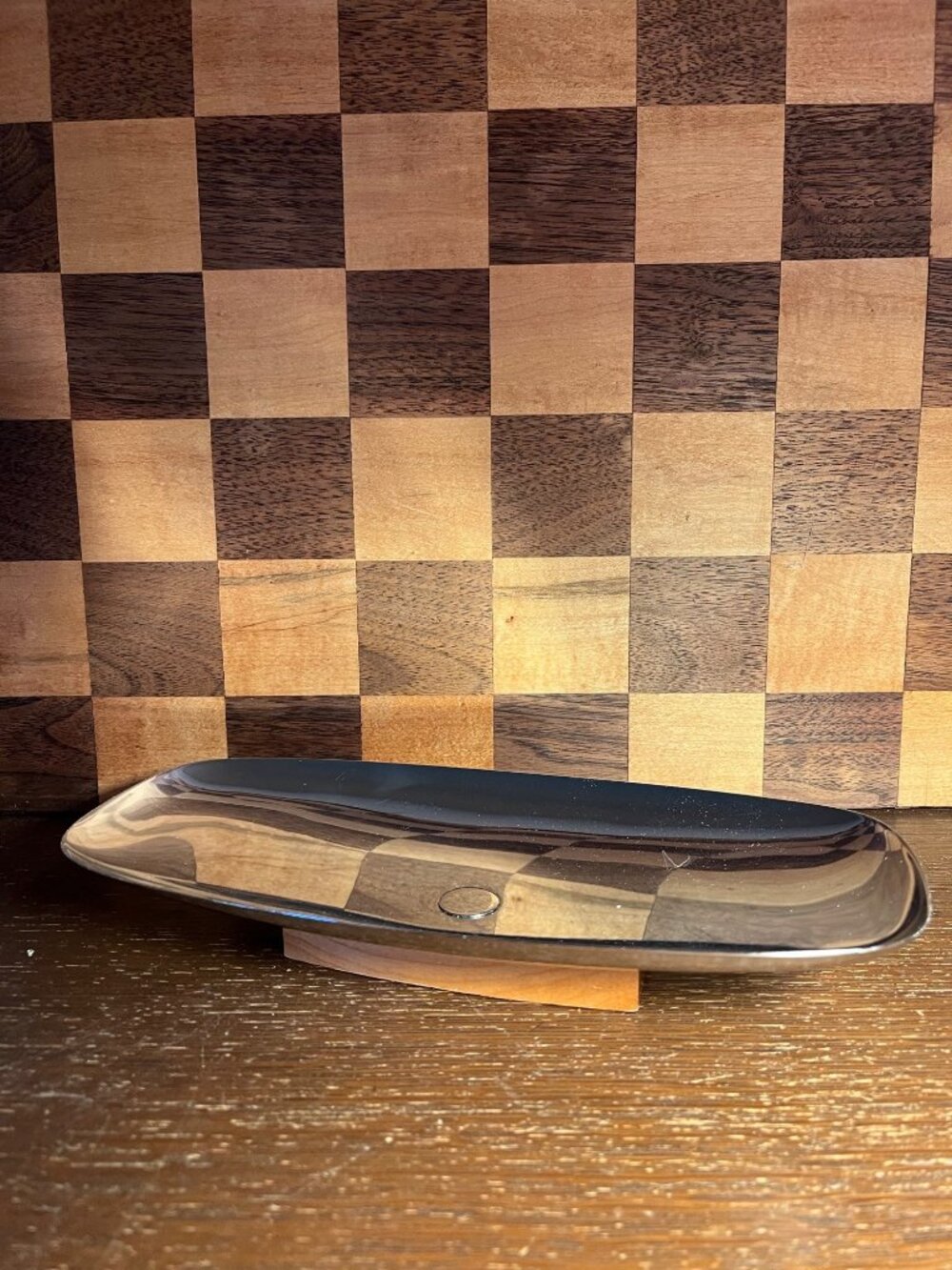 Midcentury Milbern Creations Chrome Tray on Wood Platform A960